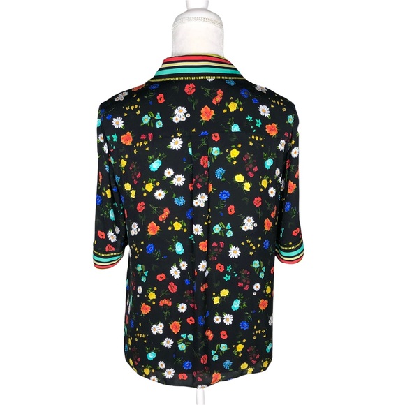 Alice Olivia black floral print blouse short-sleeve top sz small - Picture 10 of 16